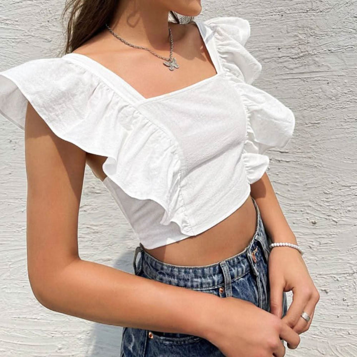 Cap sleeve square neck self tie top  | Festival Outfits Women
