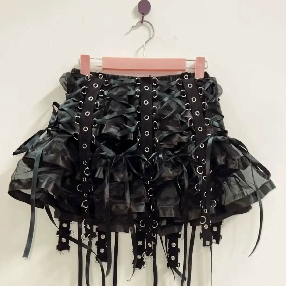 Ruffle lace up self tie mini skirt  | Festival Outfits Women