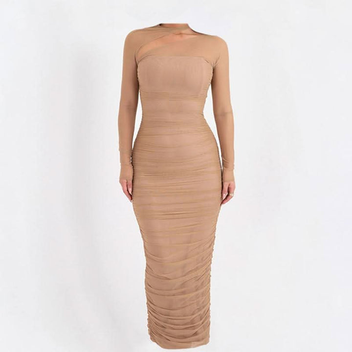 Long sleeve mesh ruched maxi dress  | Festival Outfits Women