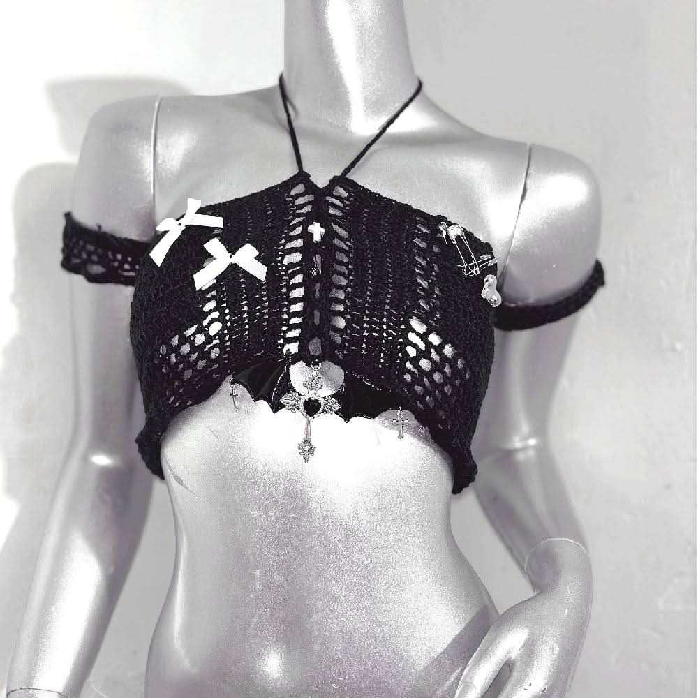 Halter bowknot hollow out knotted tassels cut out top  | Festival Outfits Women