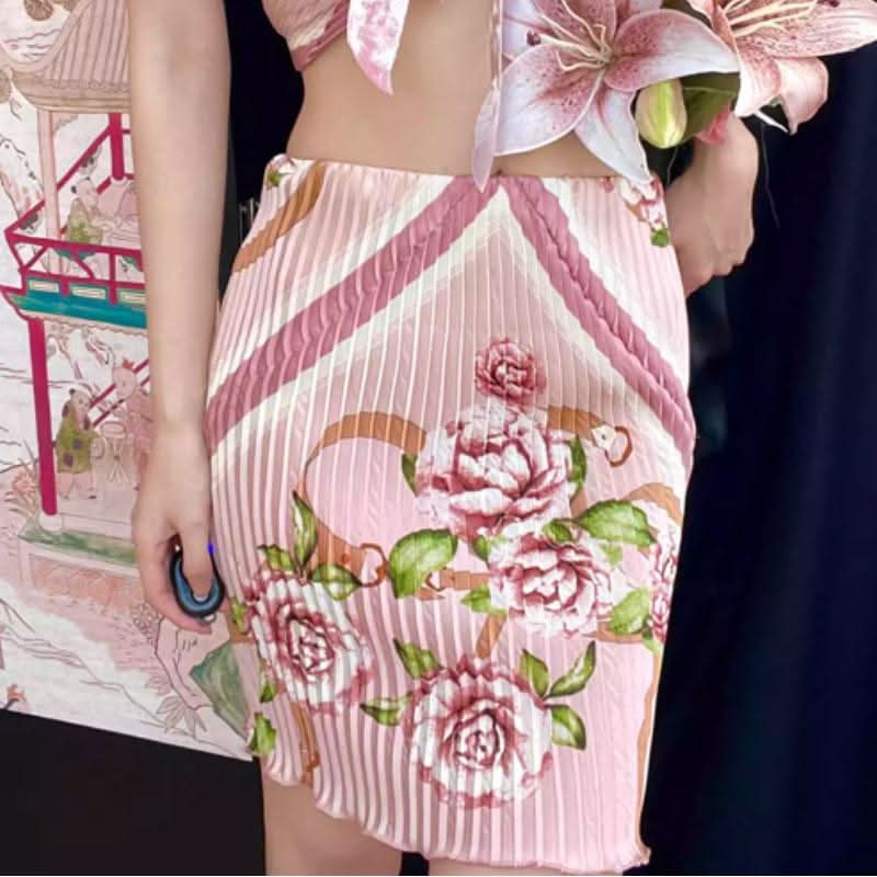 Bowknot ruffle ruched contrast flower print top  | Festival Outfits Women