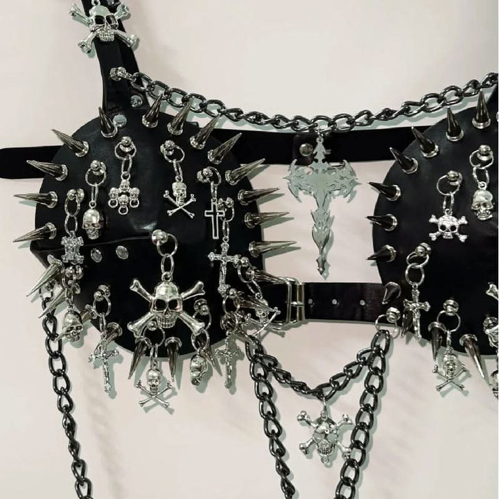 Metal chain rivet skull applique buckle cami top  | Festival Outfits Women