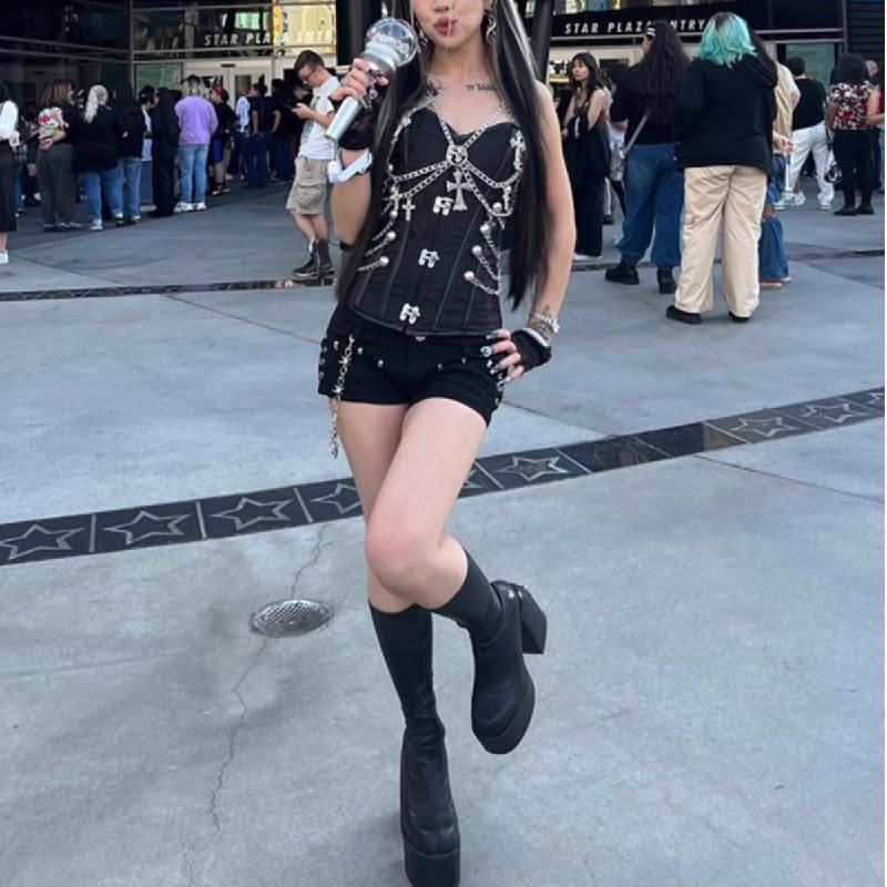 Sweetheart neck metal chain corset tube top  | Festival Outfits Women