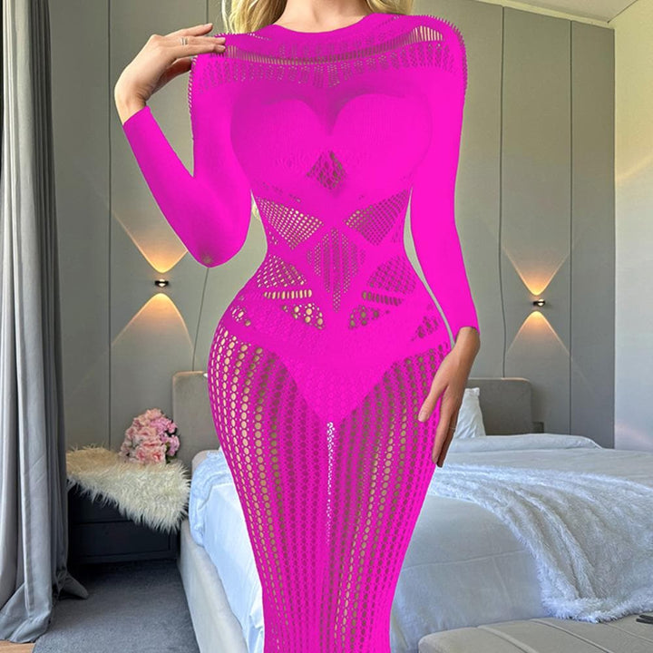 Long sleeve crewneck hollow out cut out maxi dress  | Festival Outfits Women