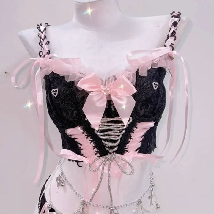 Bowknot v neck self tie ribbon cami top  | Festival Outfits Women