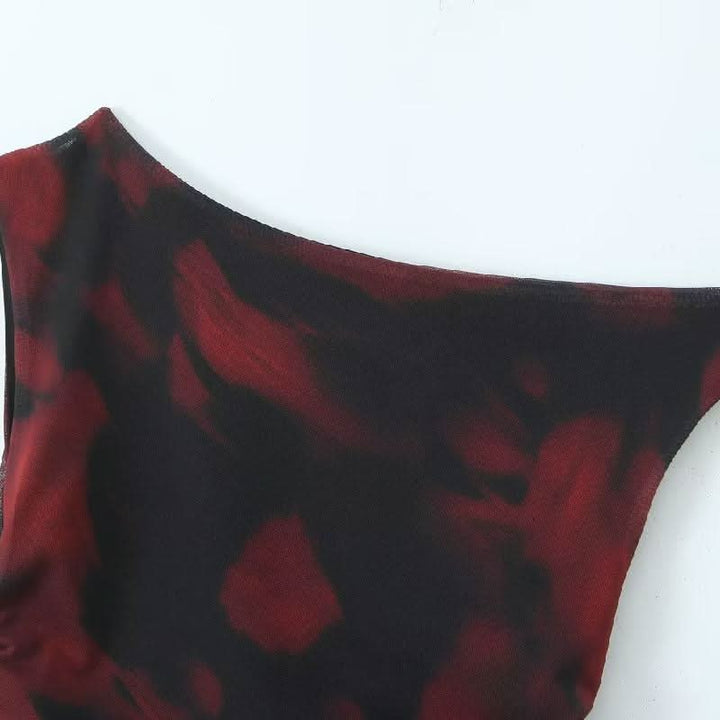 Irregular print ruched one shoulder contrast top  | Festival Outfits Women