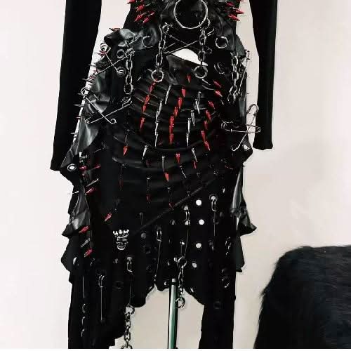 Long sleeve rivet metal chain PU leather top  | Festival Outfits Women