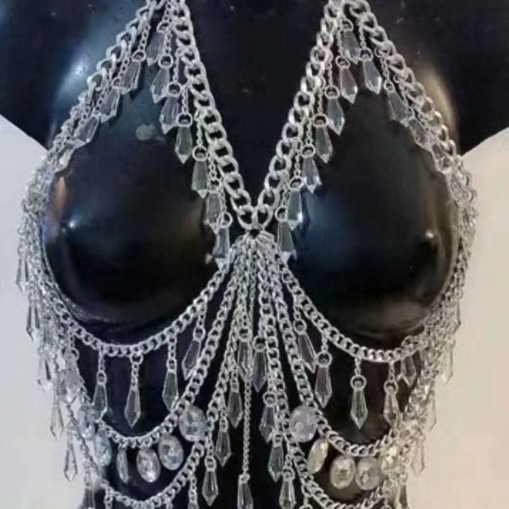 Crystal pendant metal chain hollow out cut out top  | Festival Outfits Women