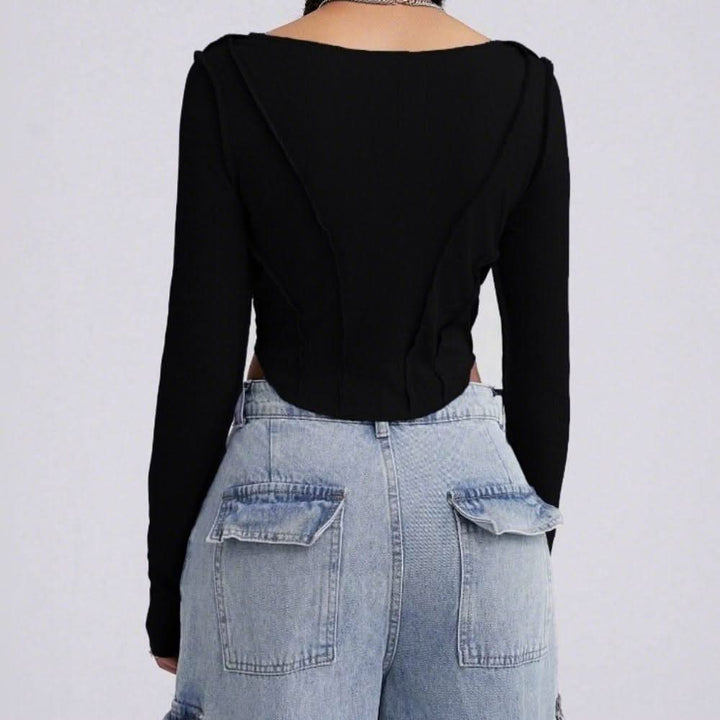 Long sleeve stitch solid top  | Festival Outfits Women