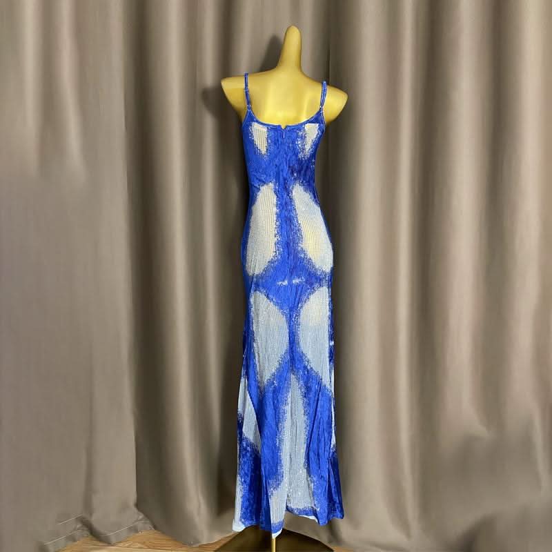 U neck beaded contrast zip-up cami maxi dress  | Festival Outfits Women