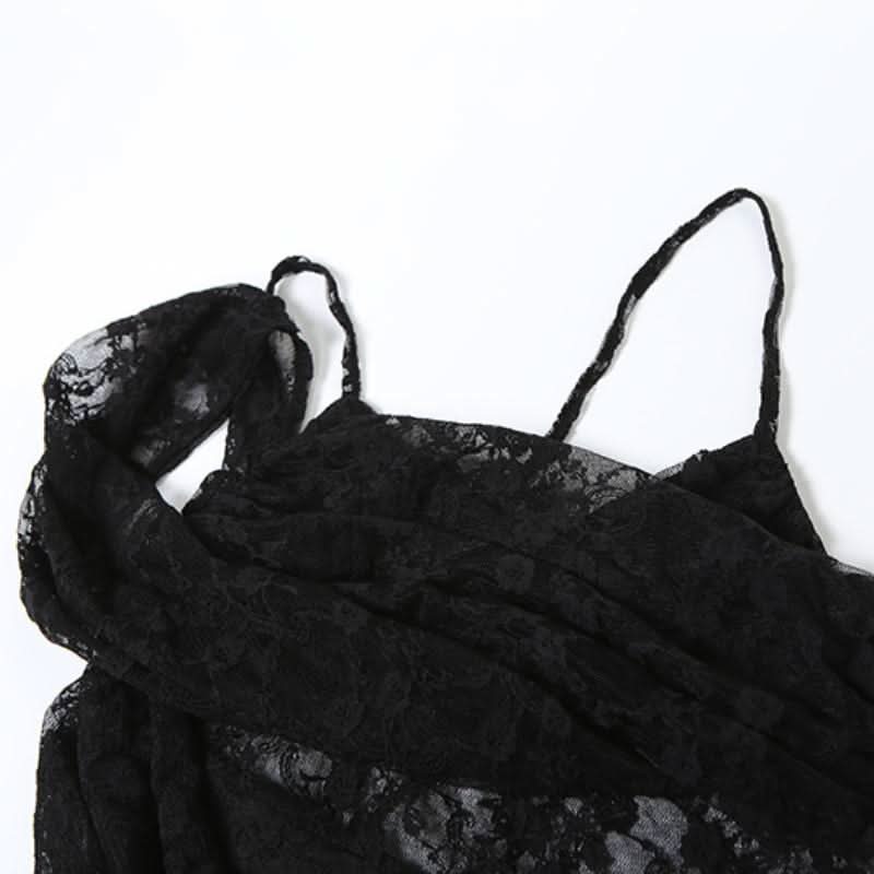 Irregular lace ruched solid cami maxi dress-final-sale