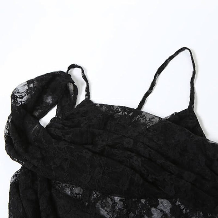 Irregular lace ruched solid cami maxi dress-final-sale