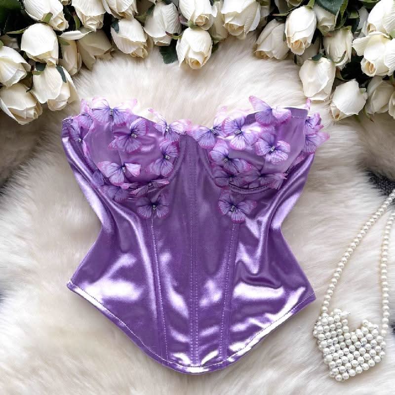 Sweetheart neck butterfly applique backless tube top  | Festival Outfits Women