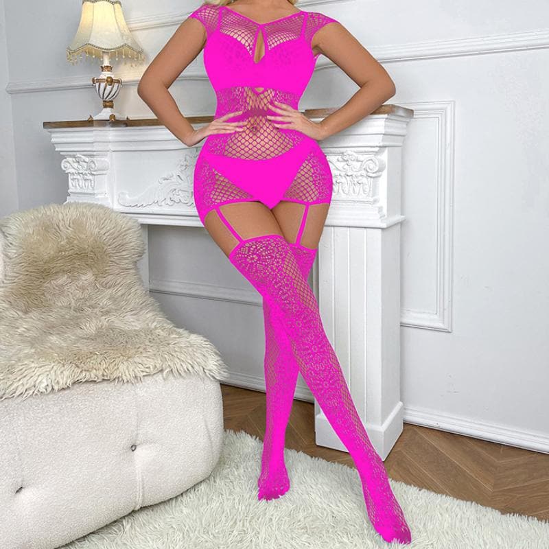 Short sleeve fishnet self tie lace suspender  | Festival Outfits Women