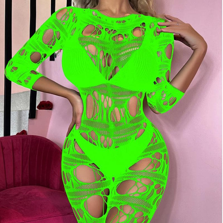 Long sleeve net hollow out padded bodystocking  | Festival Outfits Women