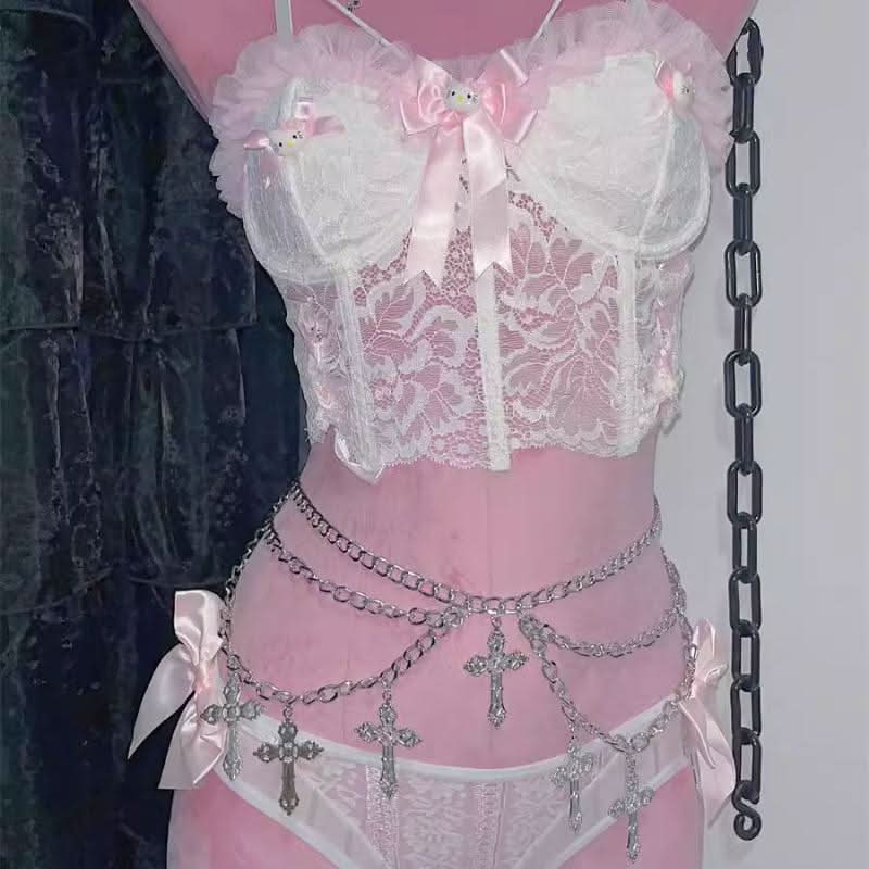 Cross decor metal chain waist chain  | Festival Outfits Women