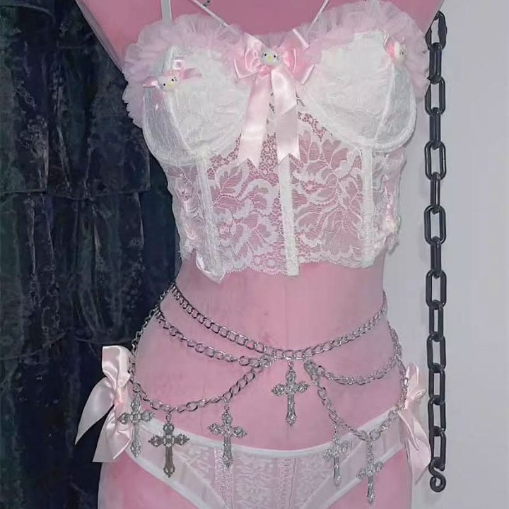 Cross decor metal chain waist chain  | Festival Outfits Women