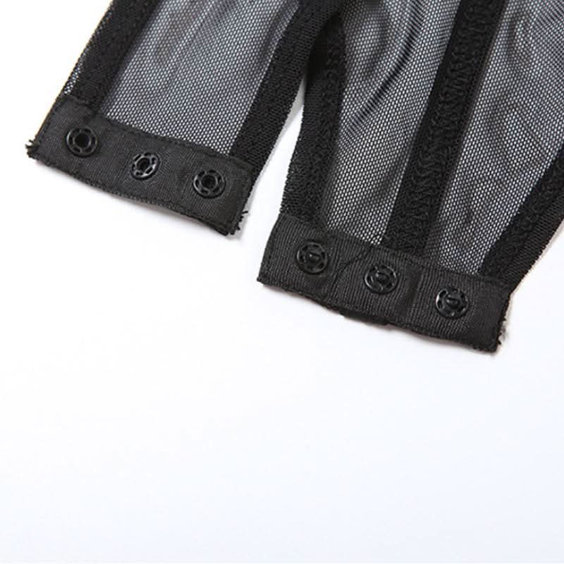 Gloves mesh hollow out button corset cami bodysuit-final-sale