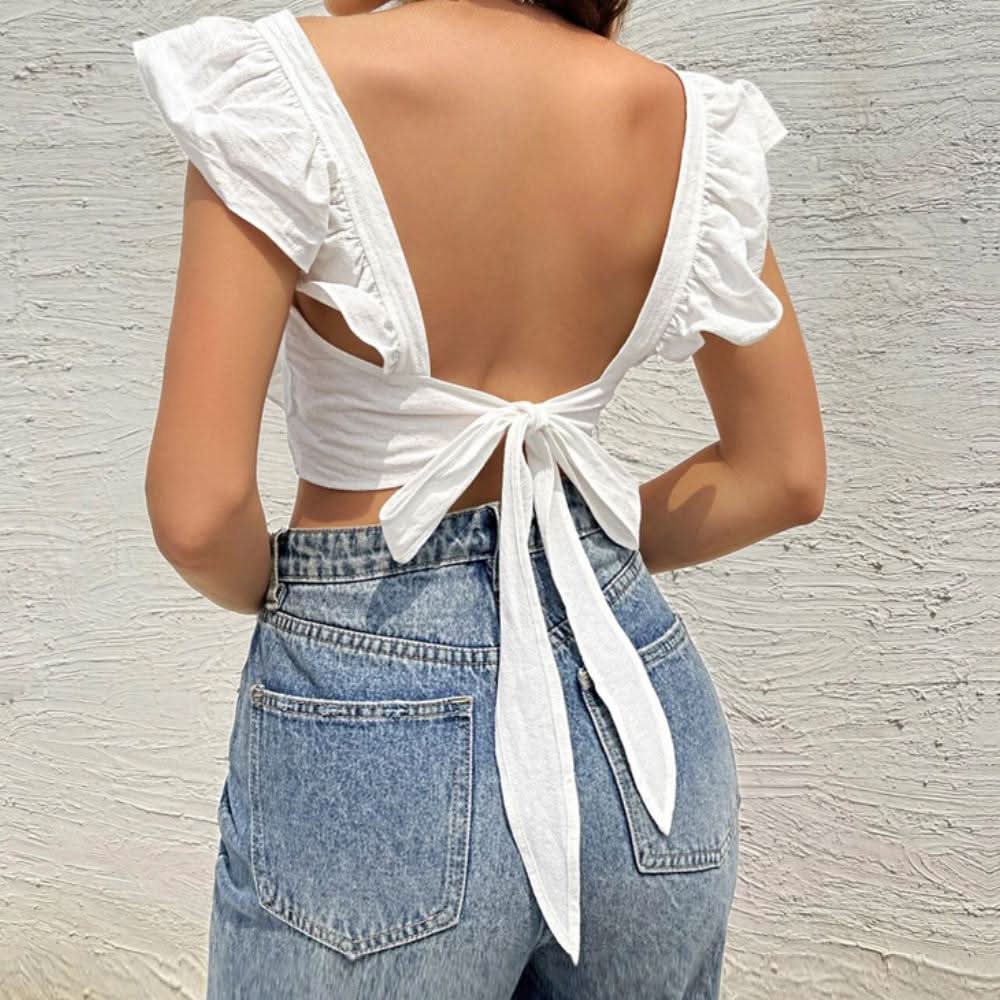 Cap sleeve square neck self tie top  | Festival Outfits Women
