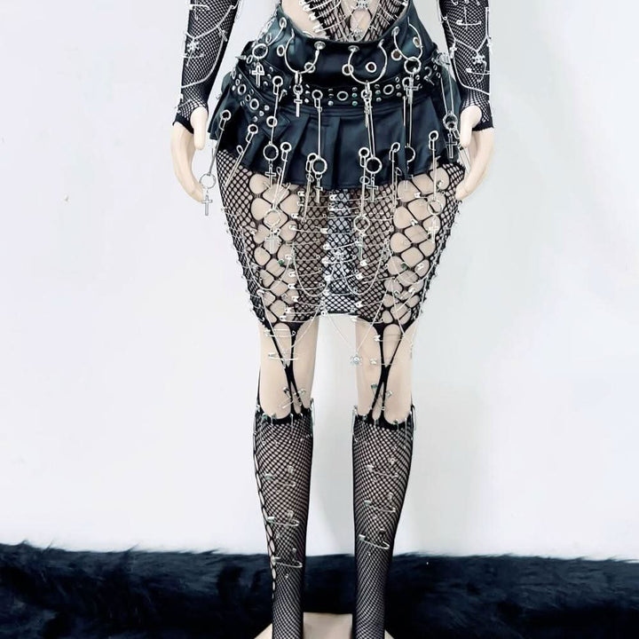 Skull fishnet hollow out tank cut out top  | Festival Outfits Women