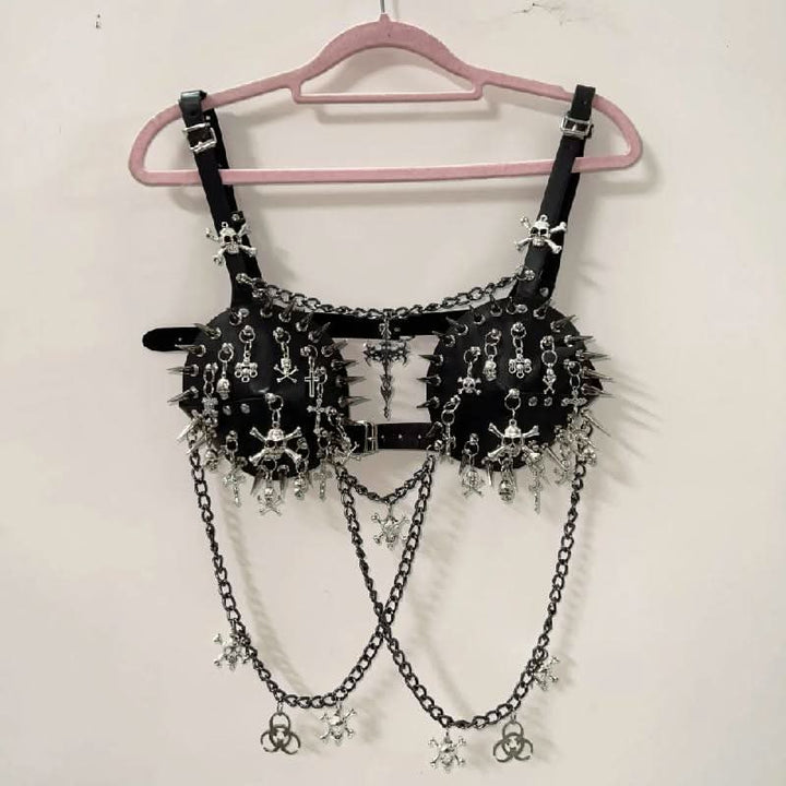 Metal chain rivet skull applique buckle cami top  | Festival Outfits Women