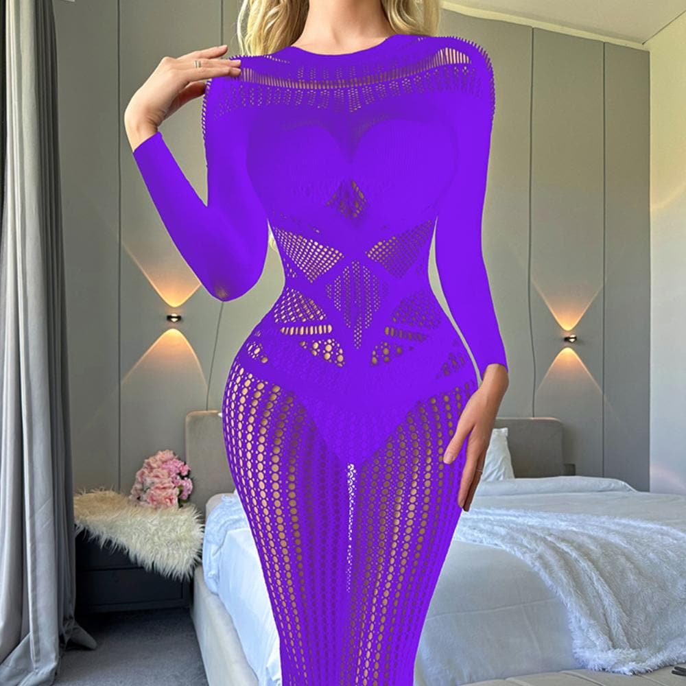Long sleeve crewneck hollow out cut out maxi dress  | Festival Outfits Women