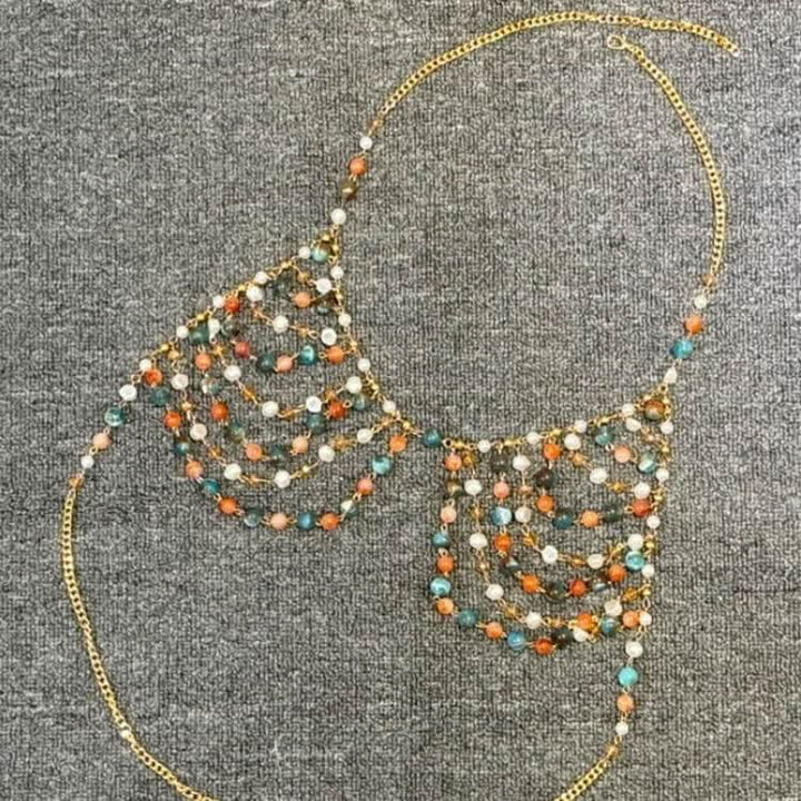 Halter beaded metal chain hollow out crop cut out top  | Festival Outfits Women