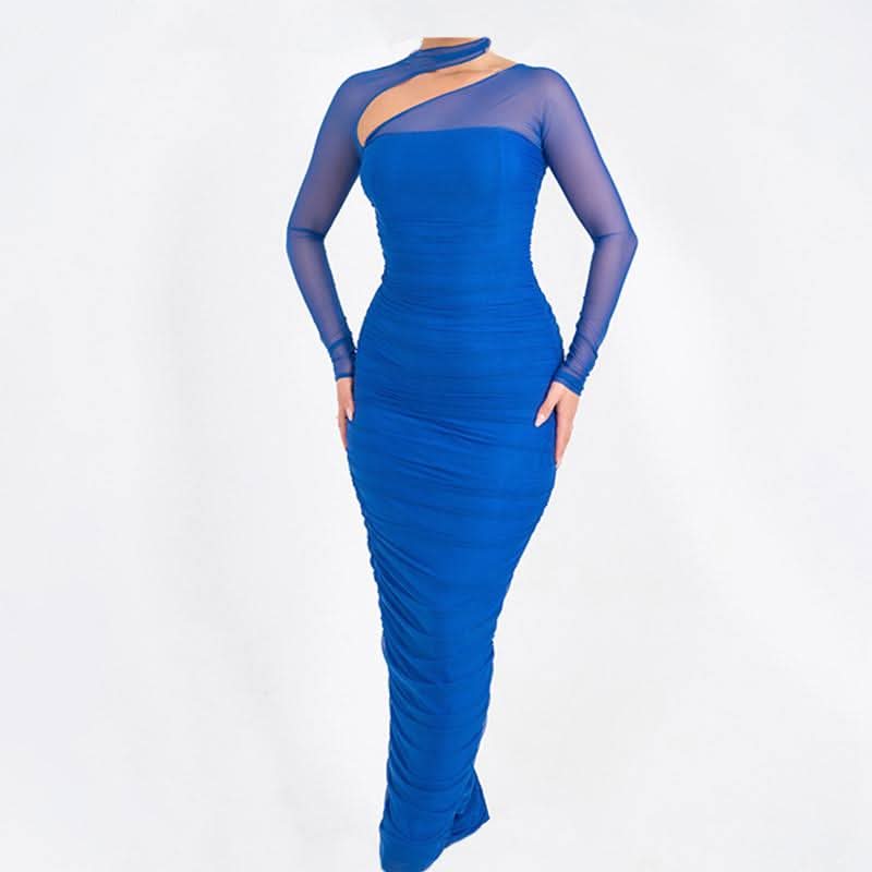 Long sleeve mesh ruched maxi dress  | Festival Outfits Women