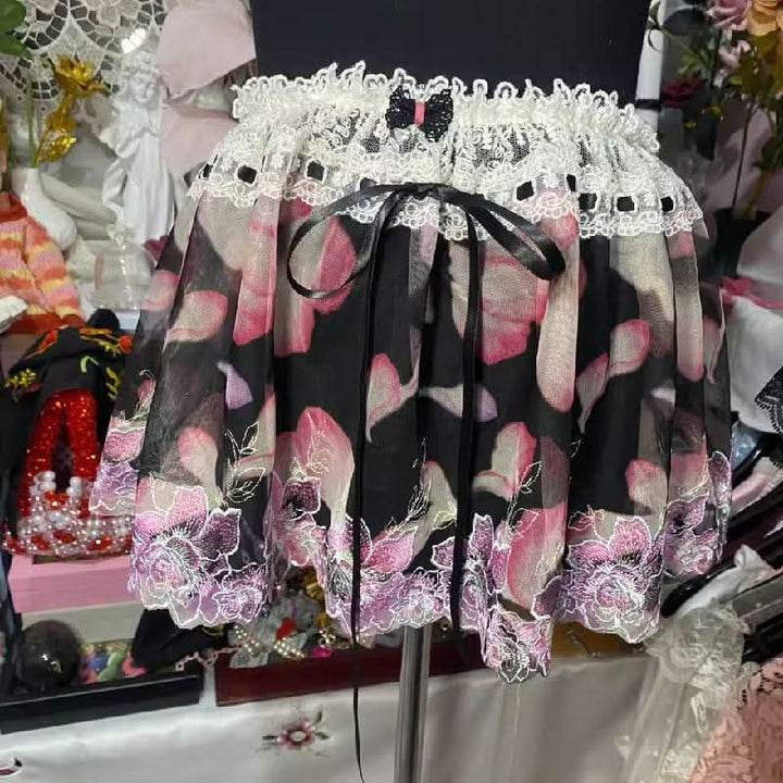 Bowknot leopard print lace hem ribbon mini skirt  | Festival Outfits Women  | Leopard Print Mini Dress