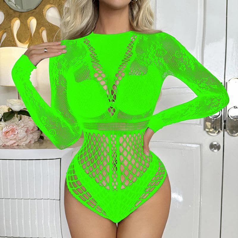 Long sleeve fishnet lace patchwork bodystocking  | Festival Outfits Women