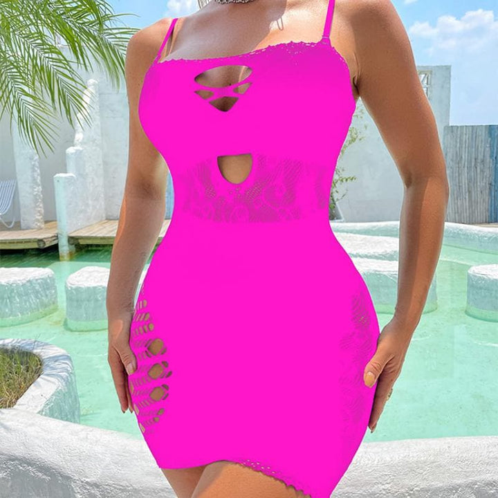 Net hollow out solid tube cut out mini dress  | Festival Outfits Women