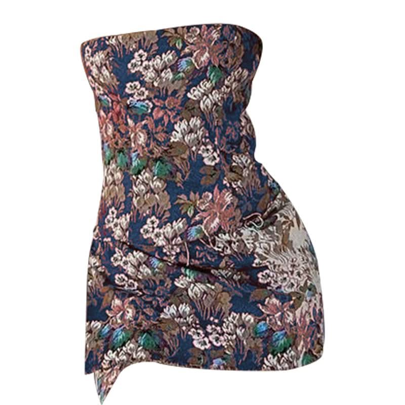 Flower print zip-up button tube mini dress  | Festival Outfits Women