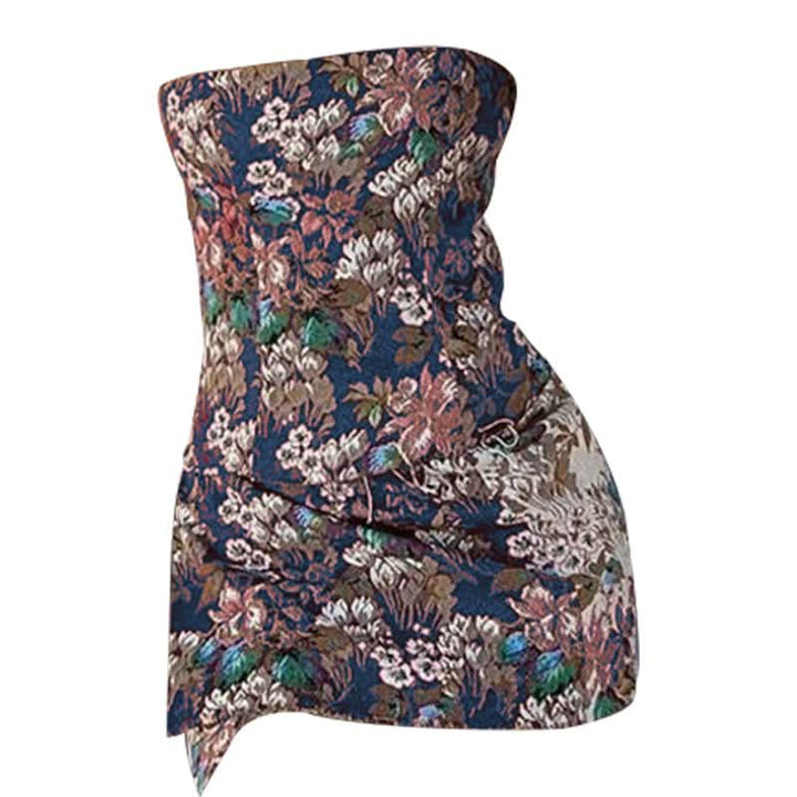 Flower print zip-up button tube mini dress  | Festival Outfits Women