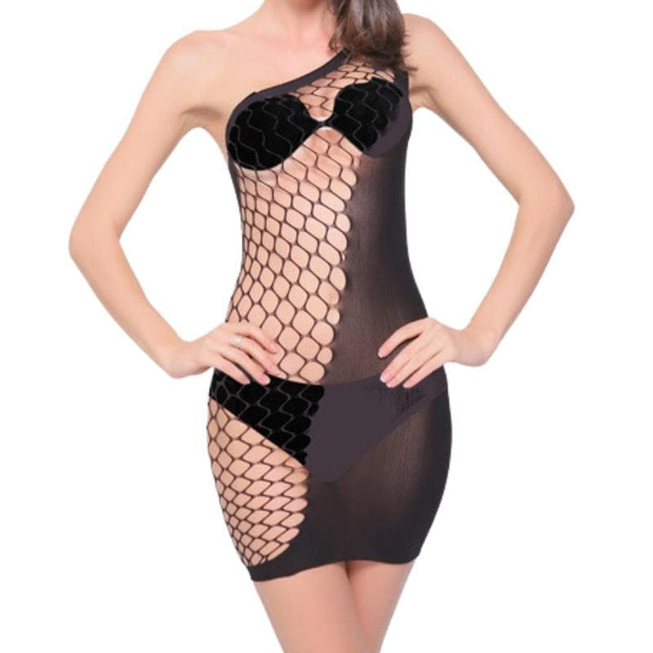 Mesh one shoulder fishnet irregular mini dress  | Festival Outfits Women