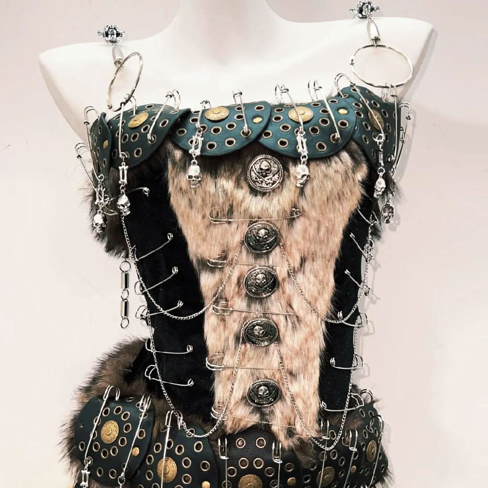 Fluffy metal chain buckle o ring cami mini skirt set  | Festival Outfits Women