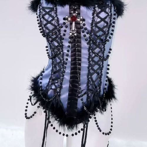 Halter beaded fluffy cross pendant top  | Festival Outfits Women