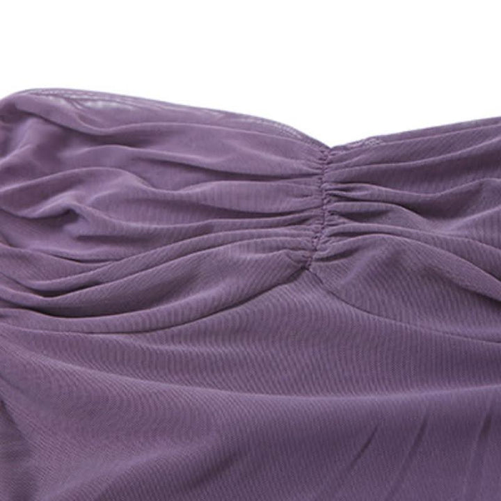 Sweetheart neck ruched mesh solid maxi dress  | Festival Outfits Women