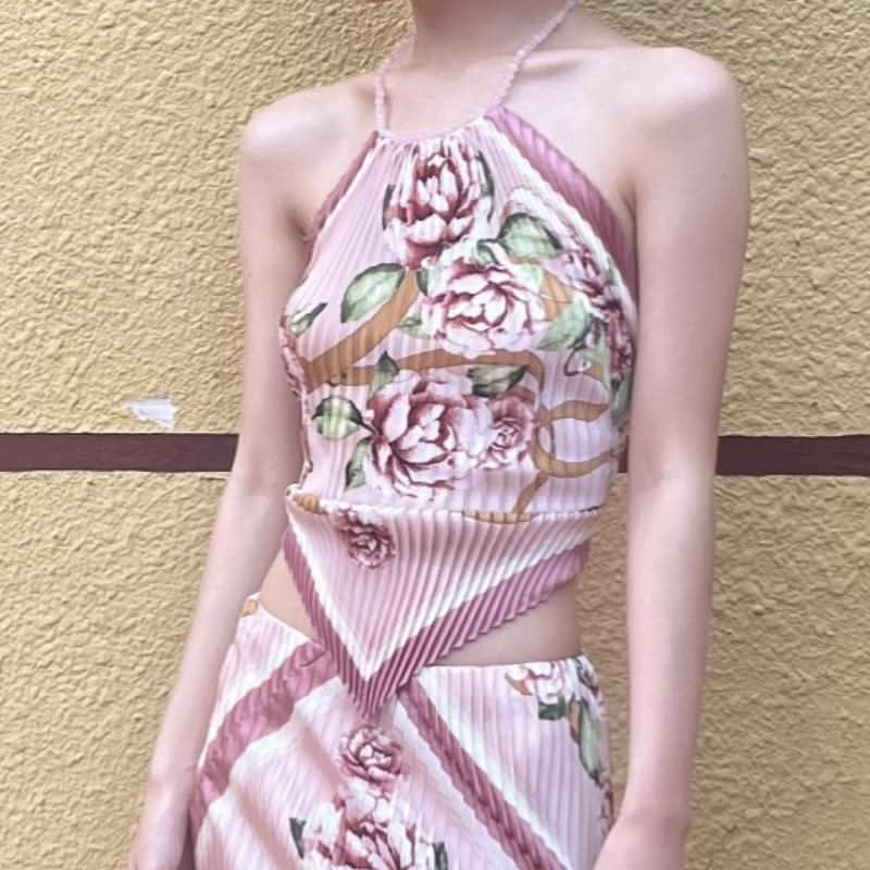 Bowknot ruffle ruched contrast flower print top  | Festival Outfits Women