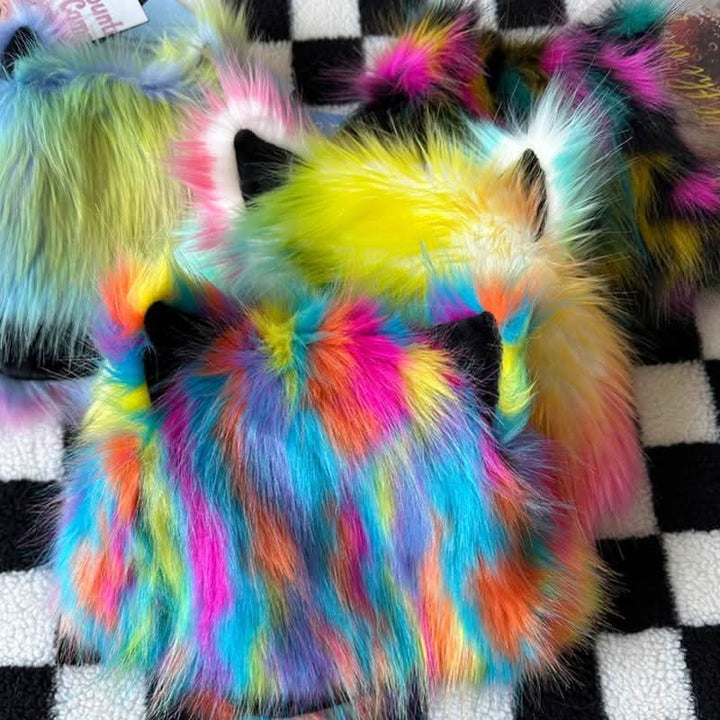 Fluffy contrast Cat ears applique cap  | Festival Outfits Women