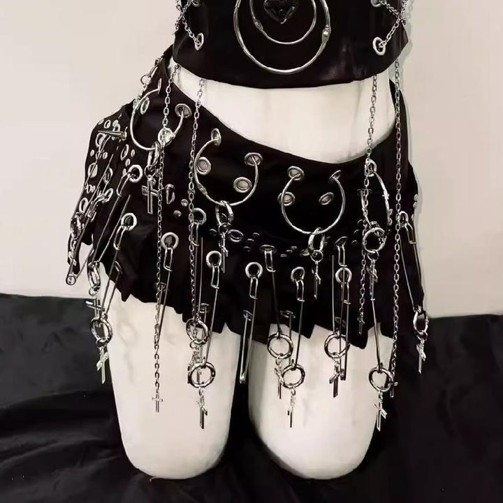 Halter o ring PU leather rivet metal chain top  | Festival Outfits Women
