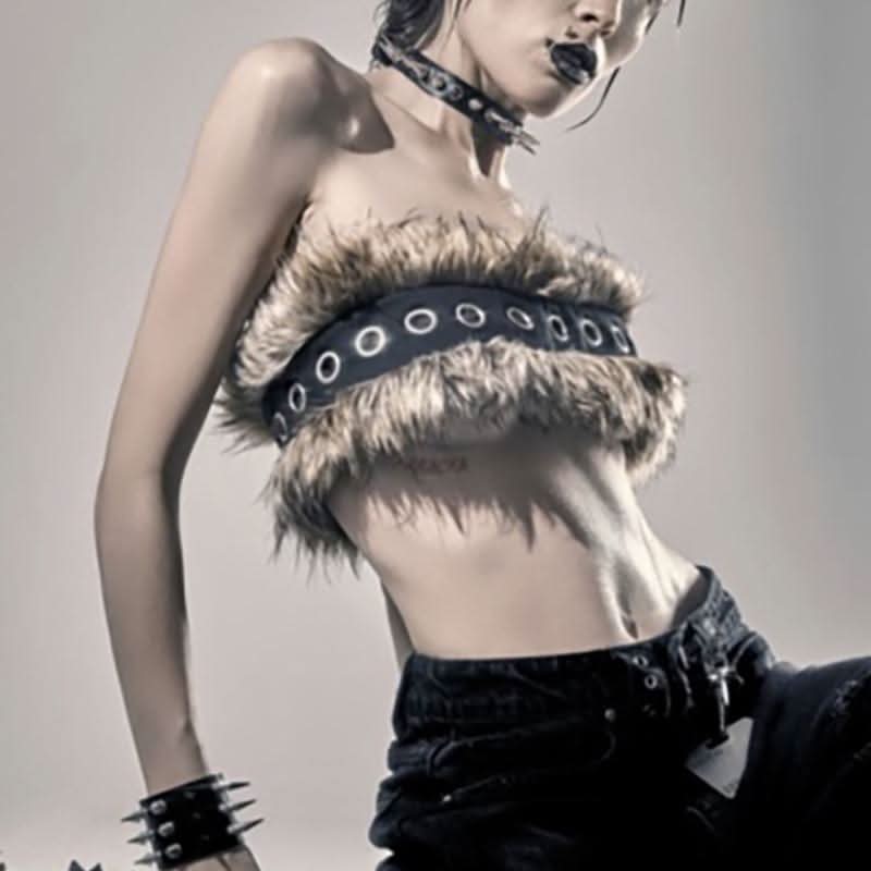 Fluffy backless contrast tube top  | Festival Outfits Women