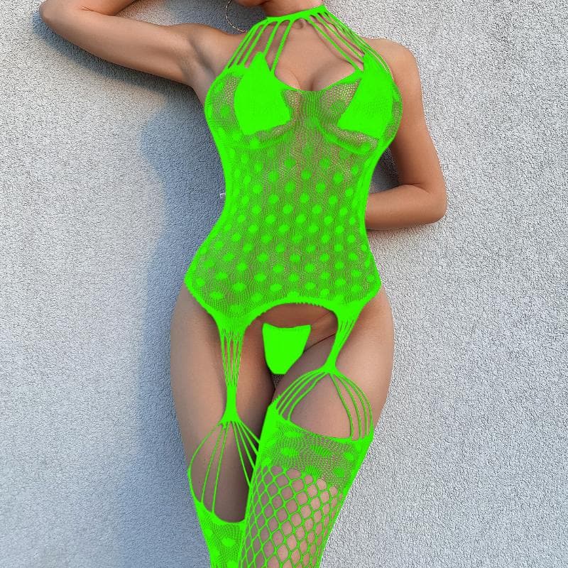 Halter fishnet patchwork net suspender strappy bodystocking  | Festival Outfits Women