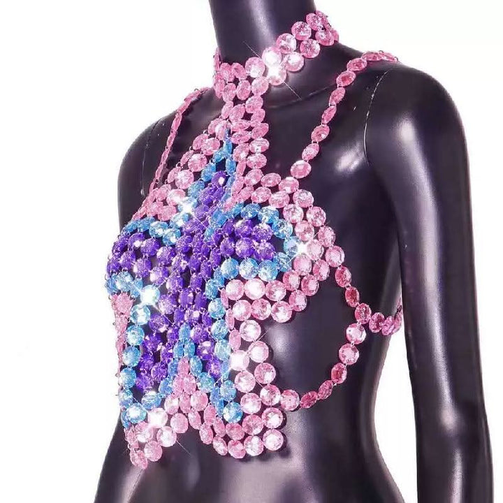 Halter star pattern backless gem chain top  | Festival Outfits Women