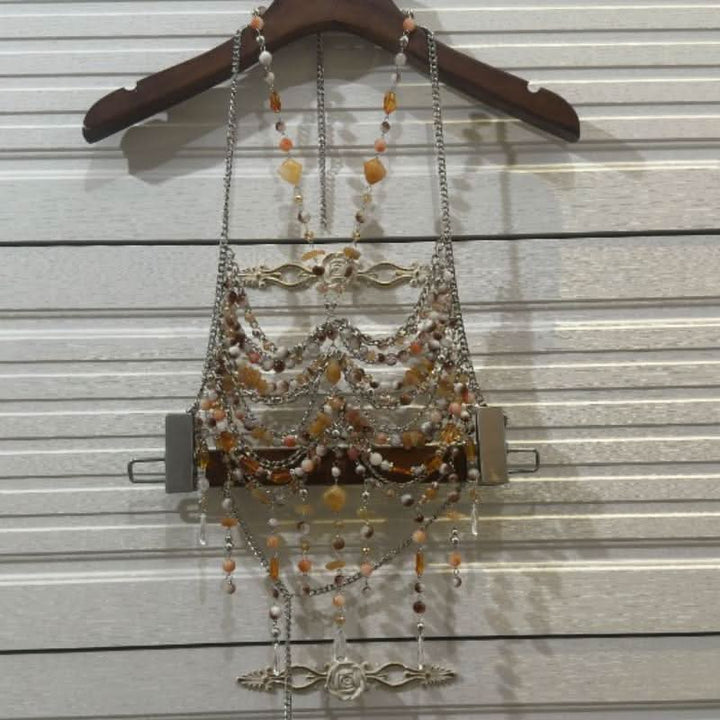 Hollow out halter metal chain beaded cut out top  | Festival Outfits Women