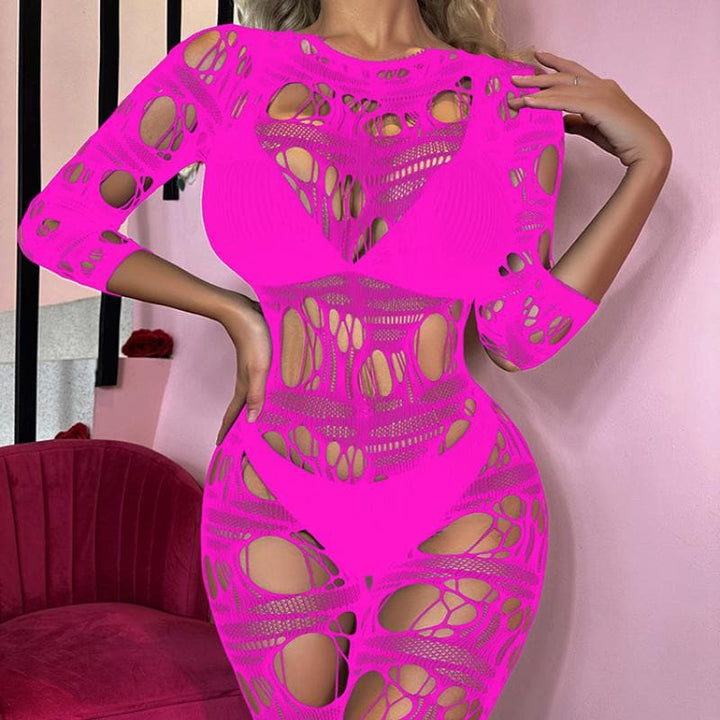 Long sleeve net hollow out padded bodystocking  | Festival Outfits Women