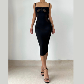 Sweetheart neck mesh patchwork cami midi dress  | Festival Outfits Women