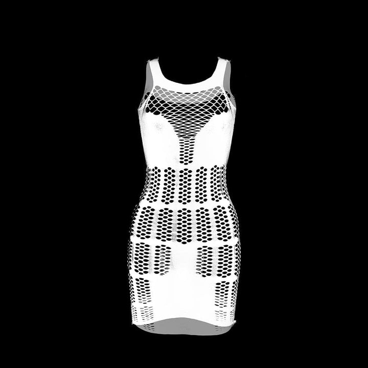 Fishnet patchwork net solid tank mini dress  | Festival Outfits Women