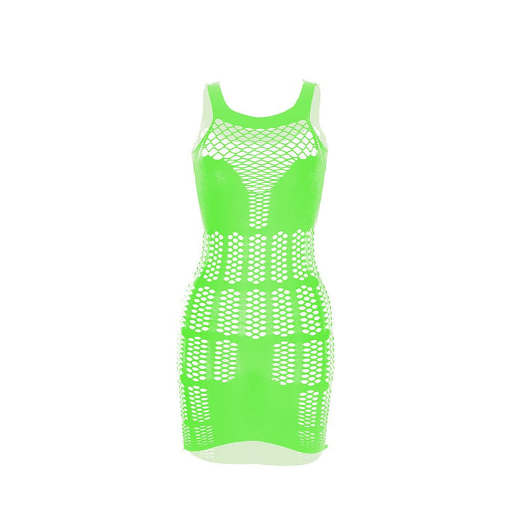 Fishnet patchwork net solid tank mini dress  | Festival Outfits Women