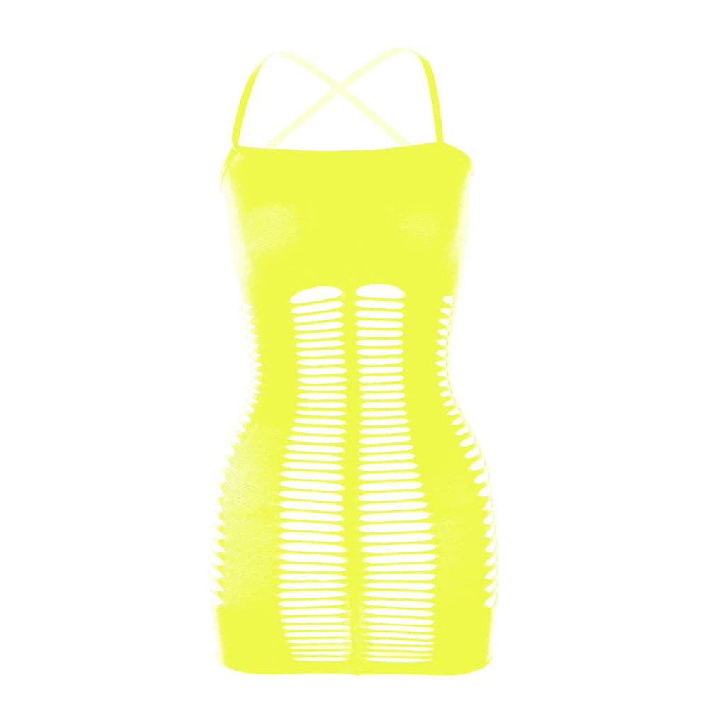 Mesh patchwork solid cami mini dress  | Festival Outfits Women