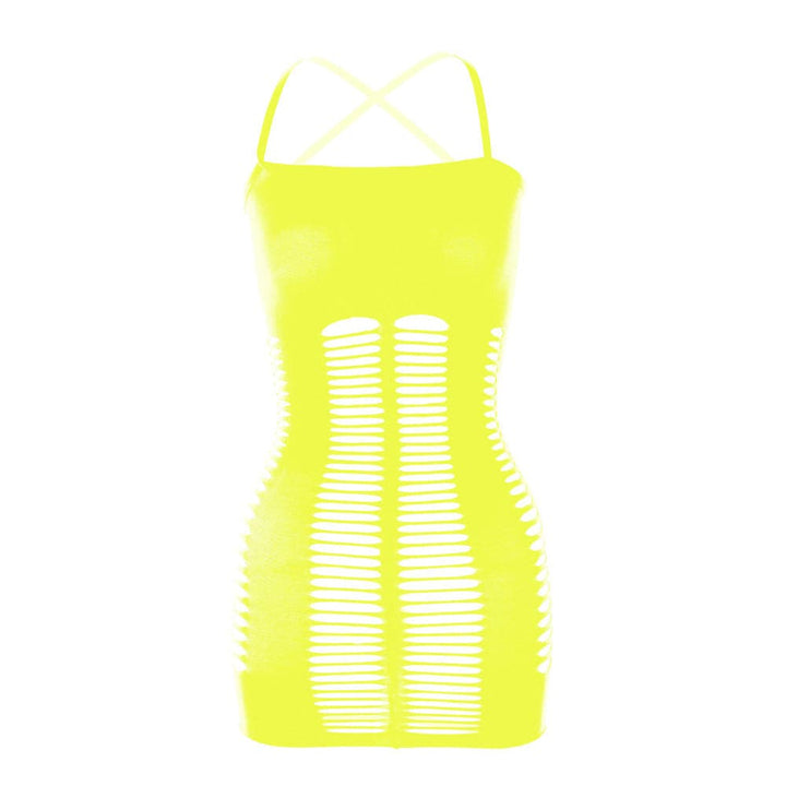 Mesh patchwork solid cami mini dress  | Festival Outfits Women